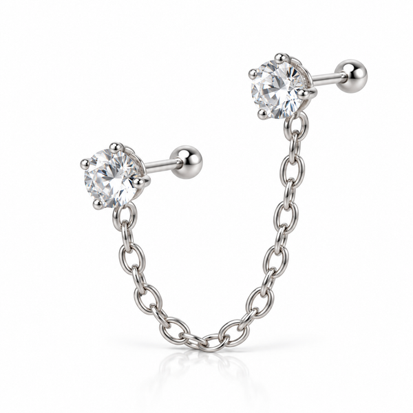 Twin Crystal Double Piercing Chain Stud