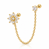 Crystal Flower Double Piercing Chain Stud