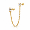 Baguette Crystal Double Piercing Chain Stud