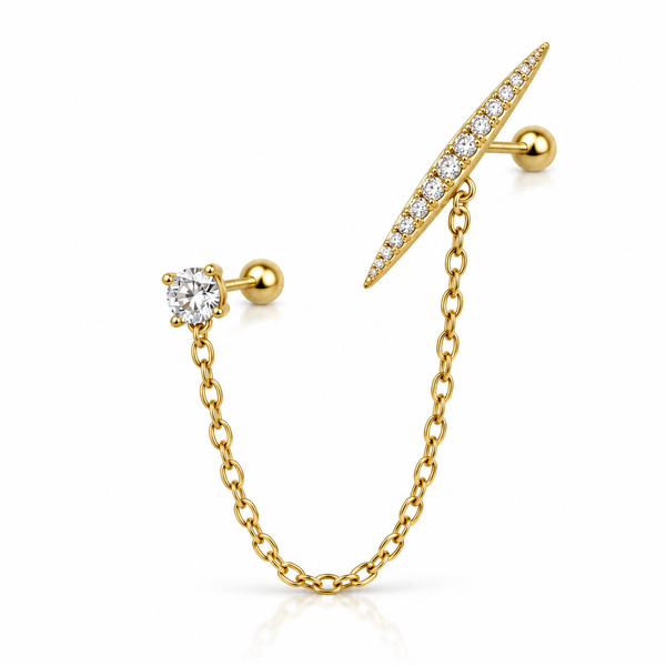Pave Bar Double Piercing Chain Stud