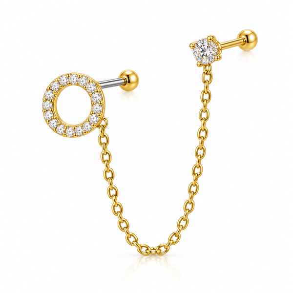 Crystal Halo Double Piercing Chain Stud