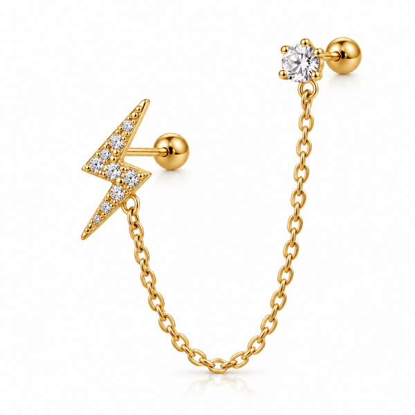 Lightning Bolt Crystal Double Piercing Chain Stud