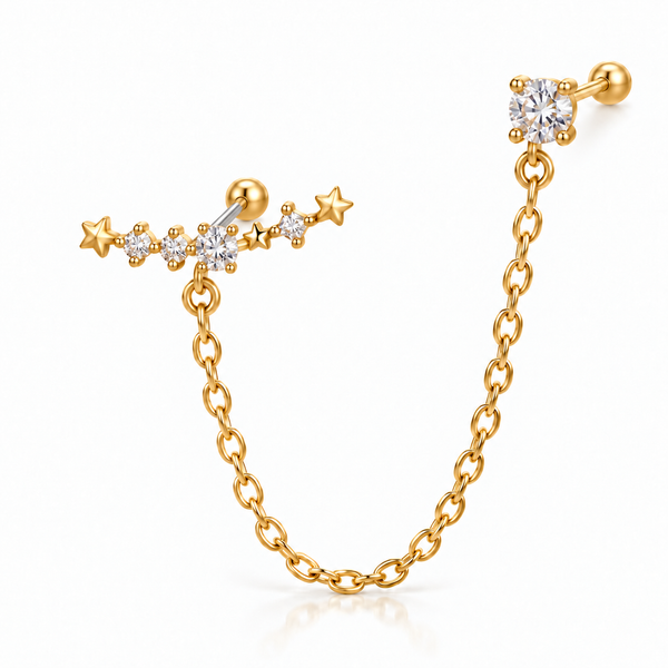 Crystal Star Trail Double Piercing Chain Stud