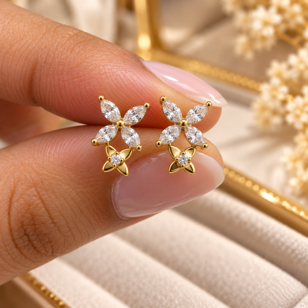 Double Floral Crystal Flat Back Studs