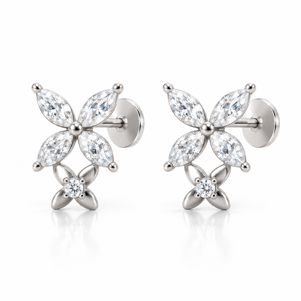 Double Floral Crystal Flat Back Studs