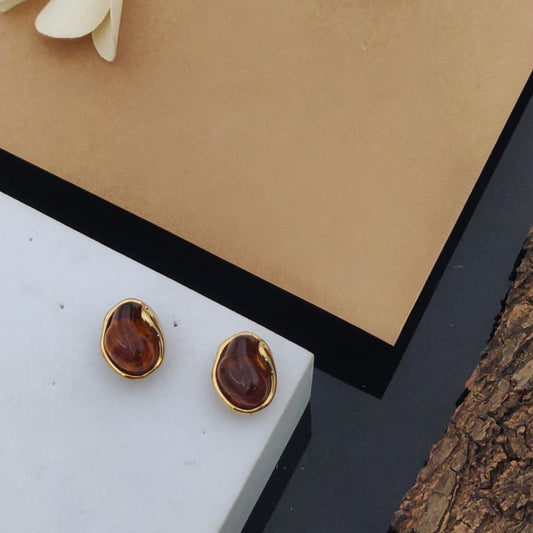 Mini Brown Stone Stud Earrings