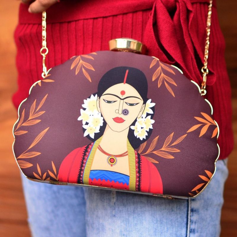 Lady With Gajra D Shape Clutch