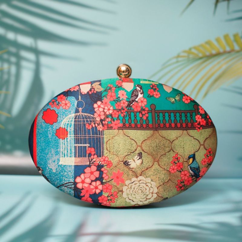 Oval Shape Printed Clutch