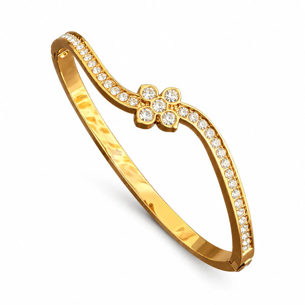 Elara Floral Crystal Gold Kada