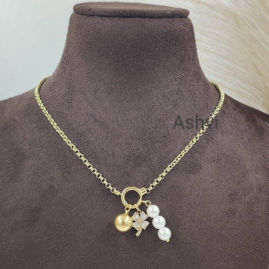 Heart Diamond Flower Multi Charms Necklace