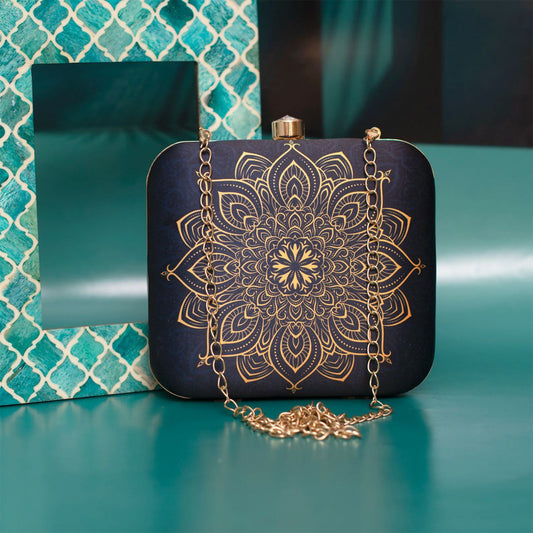 Black Mandala Printed Square Clutch