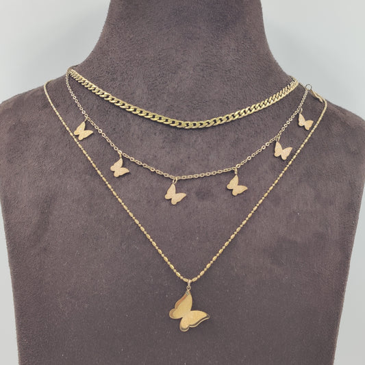 Triple Layer Butterfly Necklace