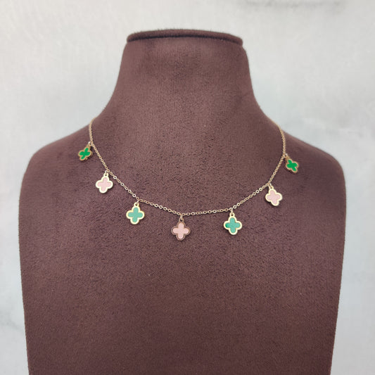 Pink & green Clover Tanmaniya Necklace