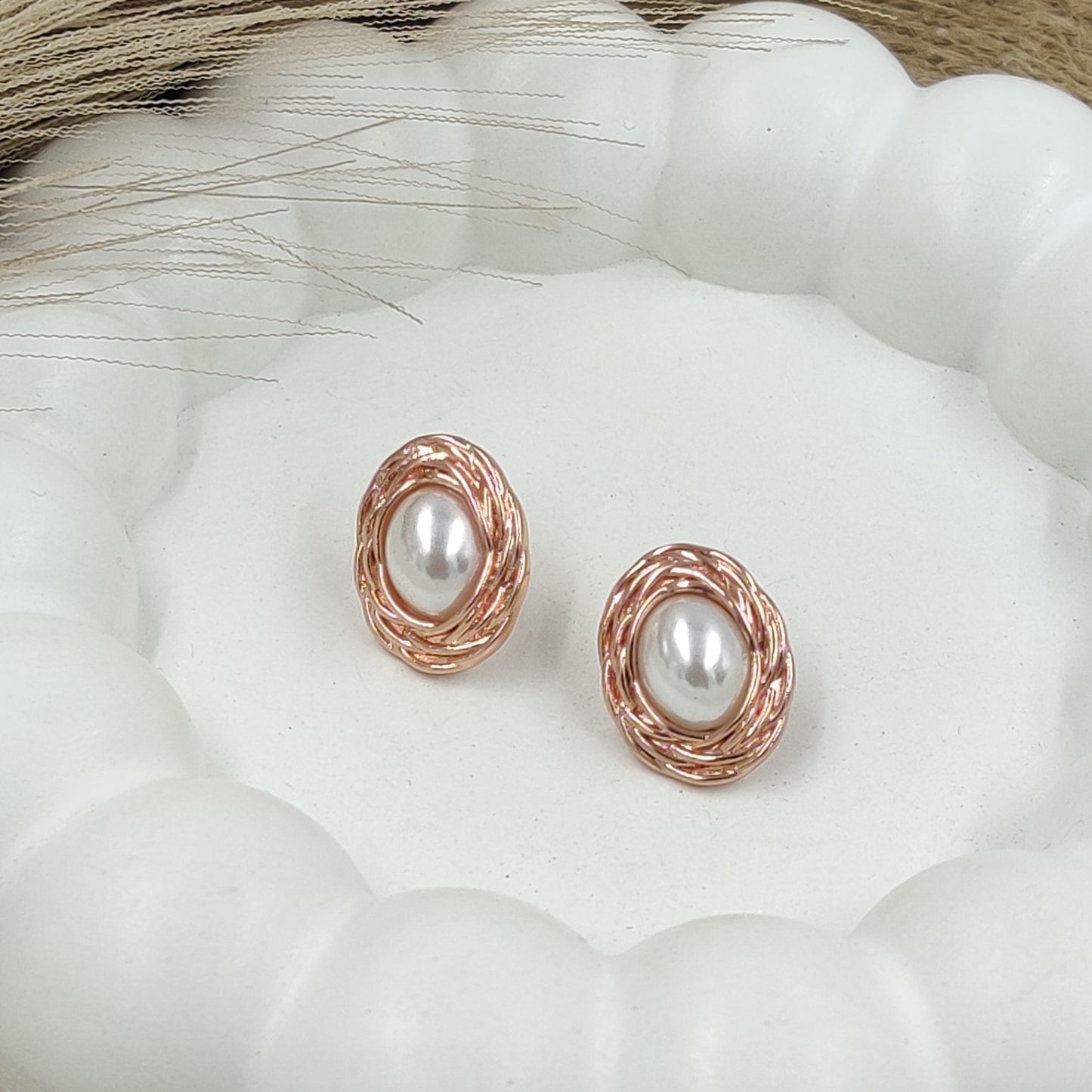 Wire Wrapping Pearl Stud Earrings