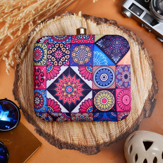 Mandala Box Print Clutch