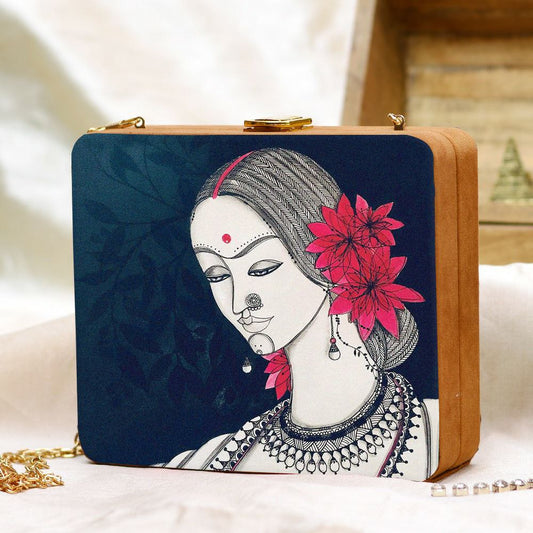 Dulhan Portrait Wooden Clutch