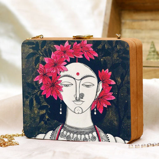 Indian lady Wooden Clutch