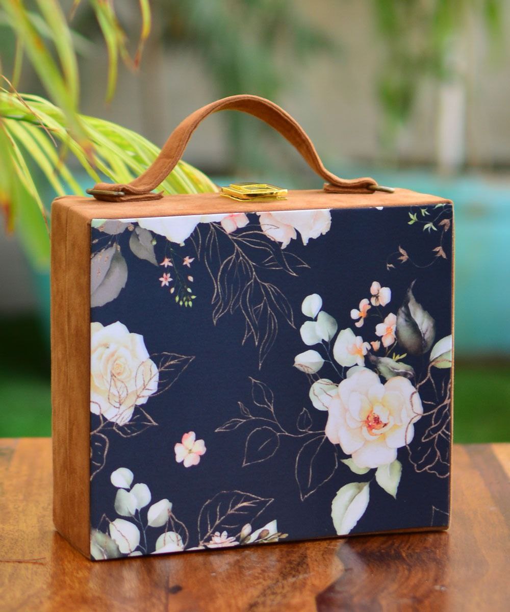 Black Floral Suitcase Style Clutch